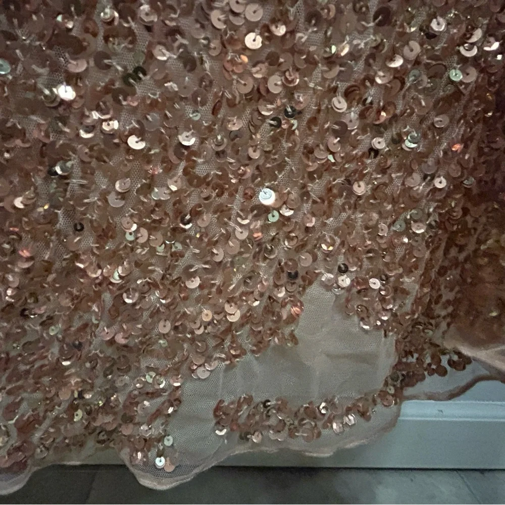 Mac Duggal Rose Gold Sequin Halter Evening Gown - Picture 8 of 9